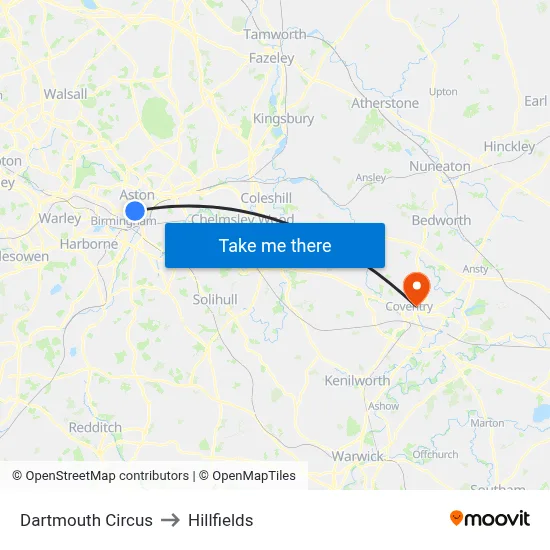 Dartmouth Circus to Hillfields map