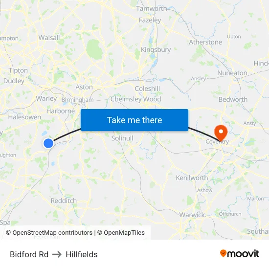 Bidford Rd to Hillfields map