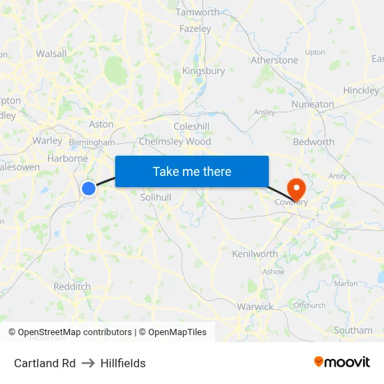 Cartland Rd to Hillfields map