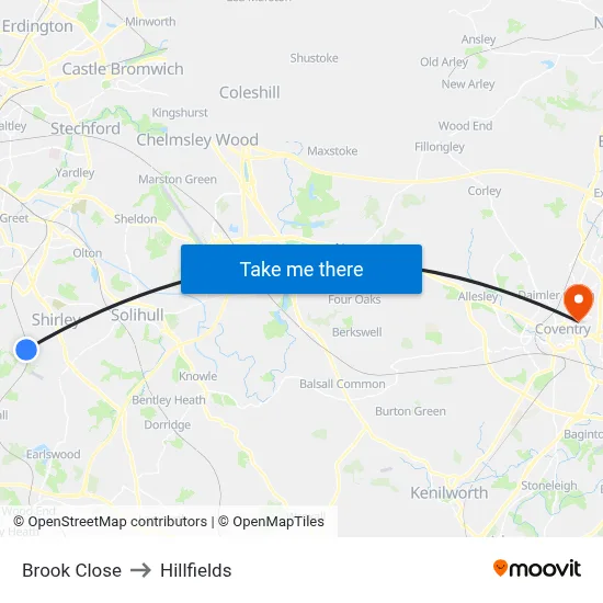 Brook Close to Hillfields map