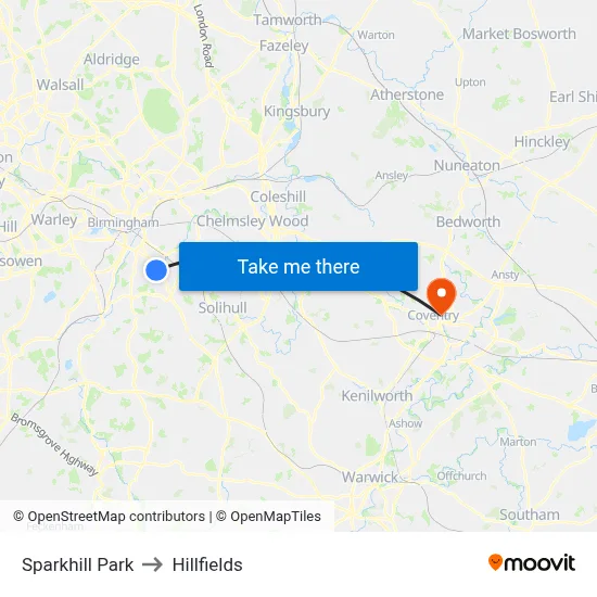 Sparkhill Park to Hillfields map