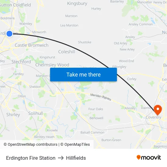 Erdington Fire Station to Hillfields map