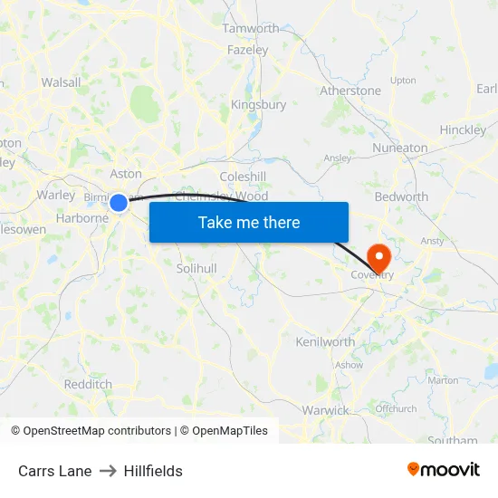 Carrs Lane to Hillfields map