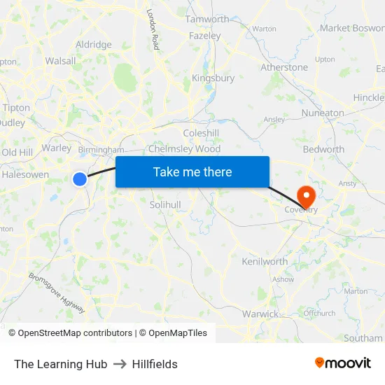 The Learning Hub to Hillfields map