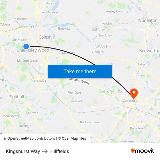 Kingshurst Way to Hillfields map
