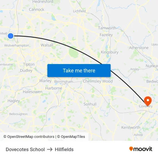 Dovecotes School to Hillfields map