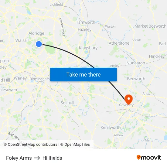 Foley Arms to Hillfields map