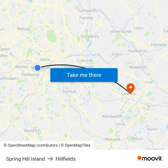 Spring Hill Island to Hillfields map