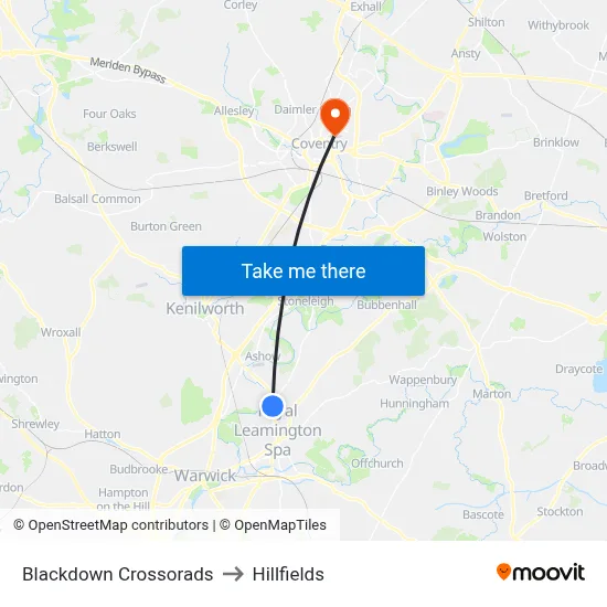 Blackdown Crossorads to Hillfields map