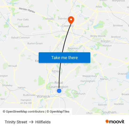 Trinity Street to Hillfields map