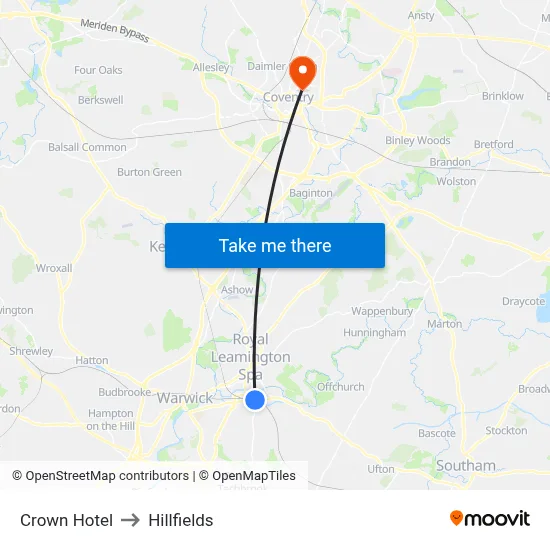 Crown Hotel to Hillfields map
