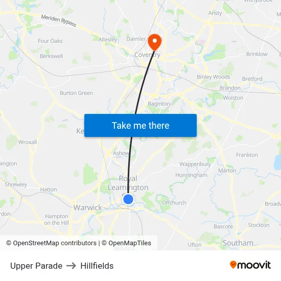 Upper Parade to Hillfields map
