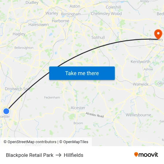 Blackpole Retail Park to Hillfields map