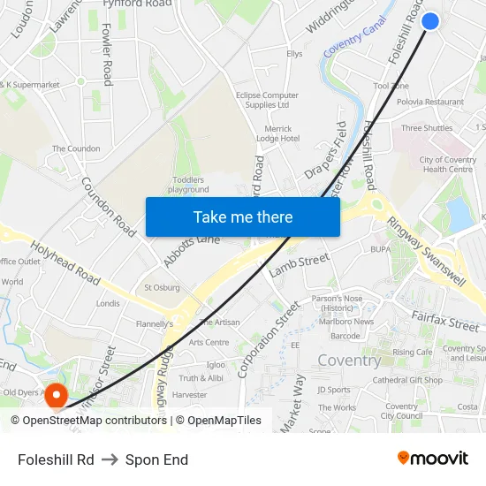 Foleshill Rd to Spon End map