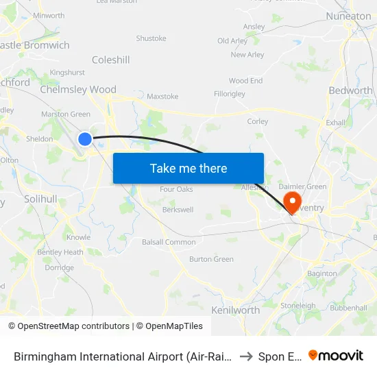 Birmingham International Airport (Air-Rail Link) to Spon End map