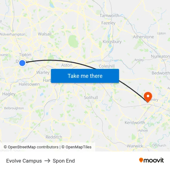 Evolve Campus to Spon End map