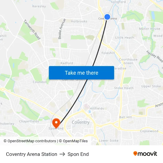 Coventry Arena Station to Spon End map