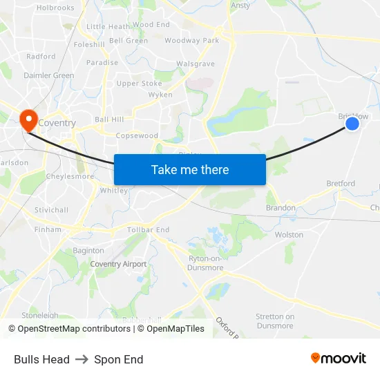 Bulls Head to Spon End map