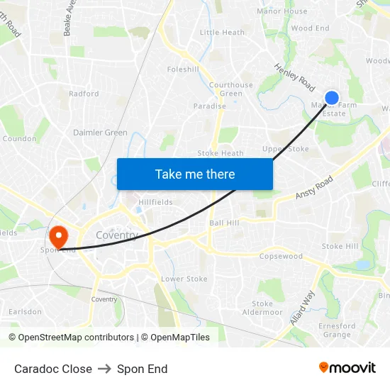 Caradoc Close to Spon End map