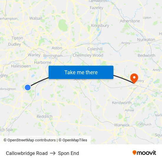 Callowbridge Road to Spon End map