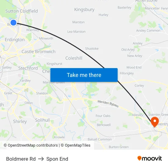 Boldmere Rd to Spon End map