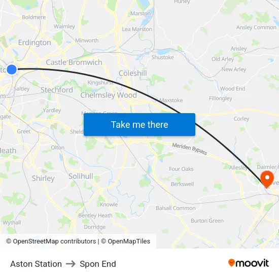 Aston Station to Spon End map