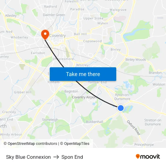 Sky Blue Connexion to Spon End map