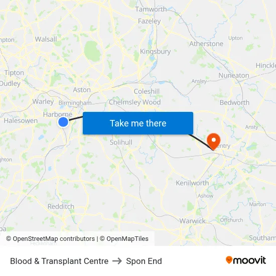 Blood & Transplant Centre to Spon End map