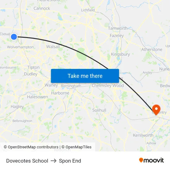 Dovecotes School to Spon End map