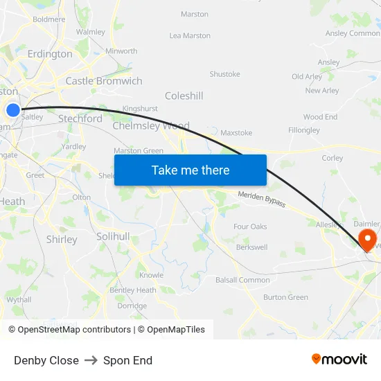 Denby Close to Spon End map
