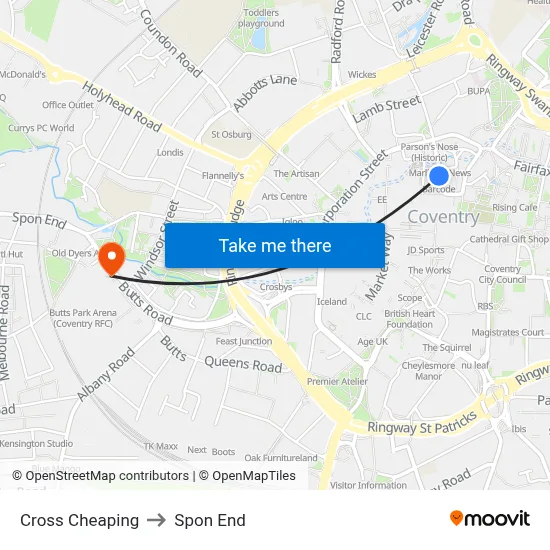 Cross Cheaping to Spon End map