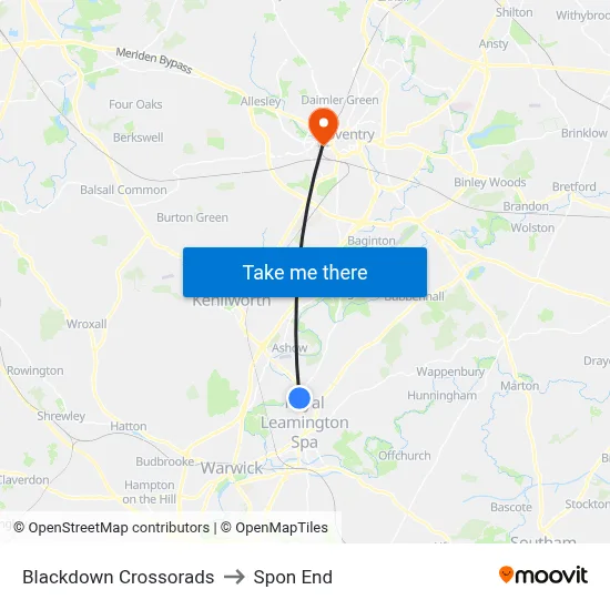 Blackdown Crossorads to Spon End map