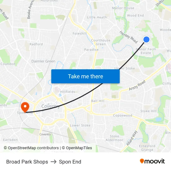 Broad Park Shops to Spon End map