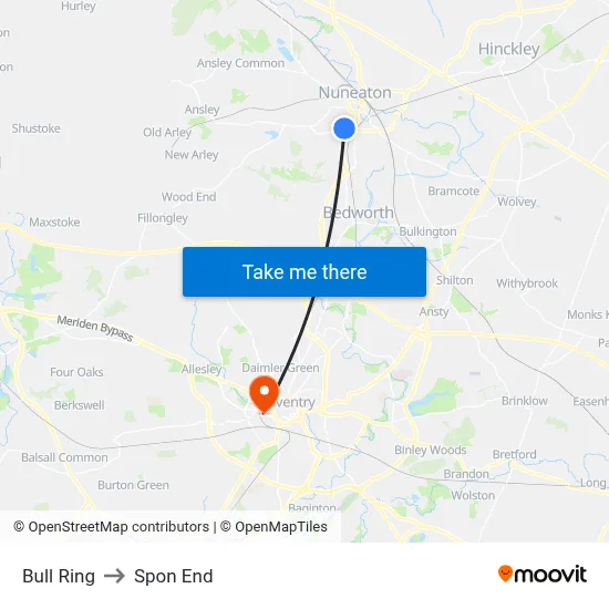 Bull Ring to Spon End map