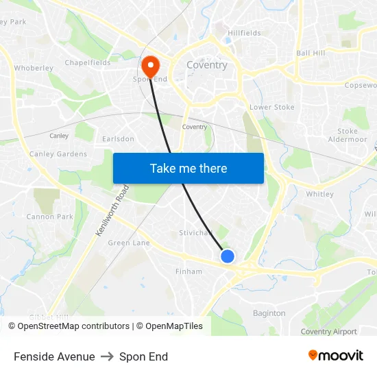 Fenside Avenue to Spon End map