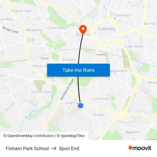 Finham Park School to Spon End map