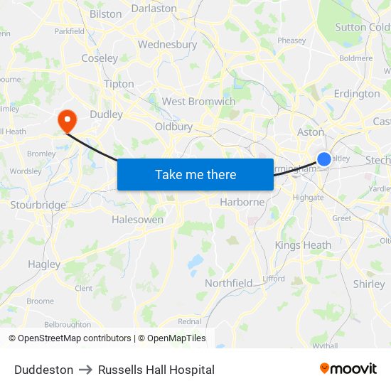 Duddeston to Russells Hall Hospital map