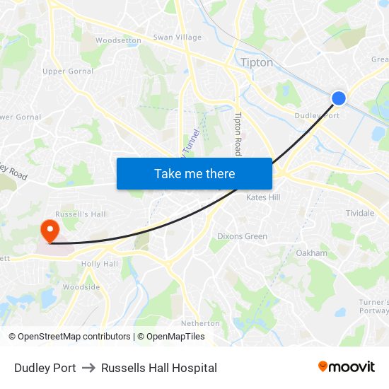 Dudley Port to Russells Hall Hospital map