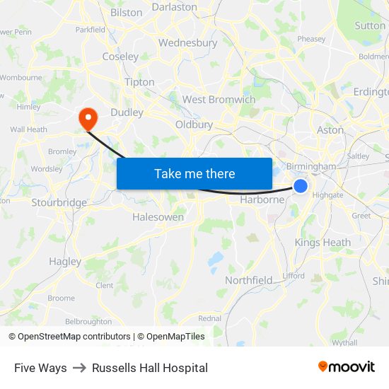 Five Ways to Russells Hall Hospital map