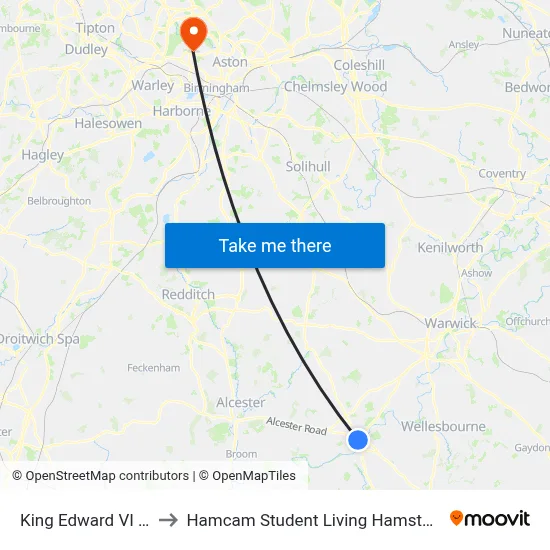 King Edward VI School to Hamcam Student Living Hamstead Campus map