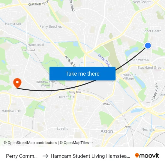 Perry Common Rd to Hamcam Student Living Hamstead Campus map