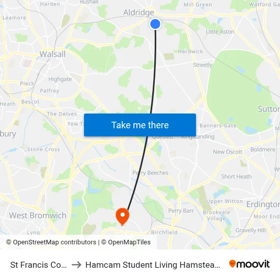 St Francis College to Hamcam Student Living Hamstead Campus map