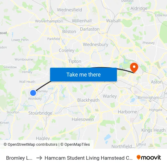 Bromley Lane to Hamcam Student Living Hamstead Campus map