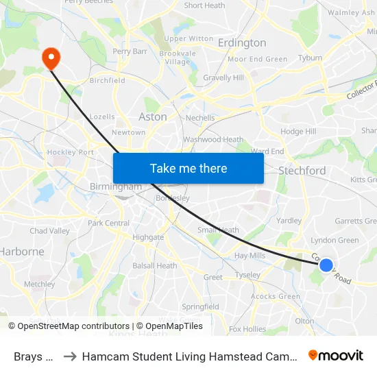 Brays Rd to Hamcam Student Living Hamstead Campus map