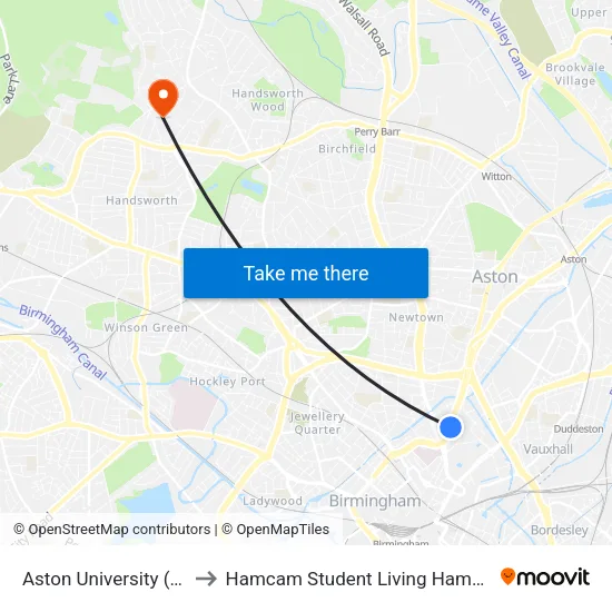 Aston University to Hamcam Student Living Hamstead Campus map