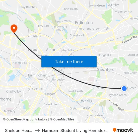 Sheldon Heath Rd to Hamcam Student Living Hamstead Campus map