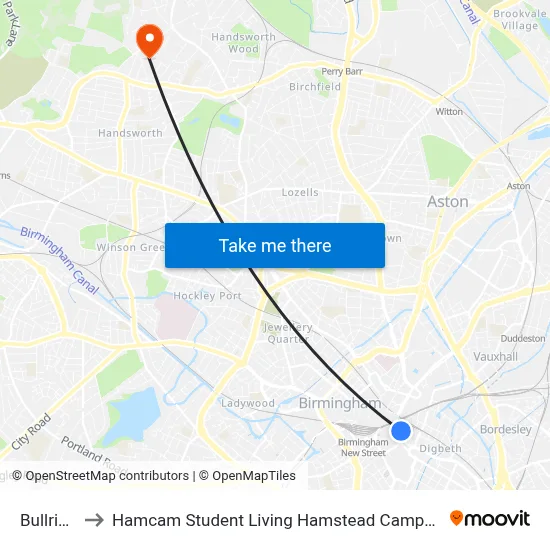 Bullring to Hamcam Student Living Hamstead Campus map