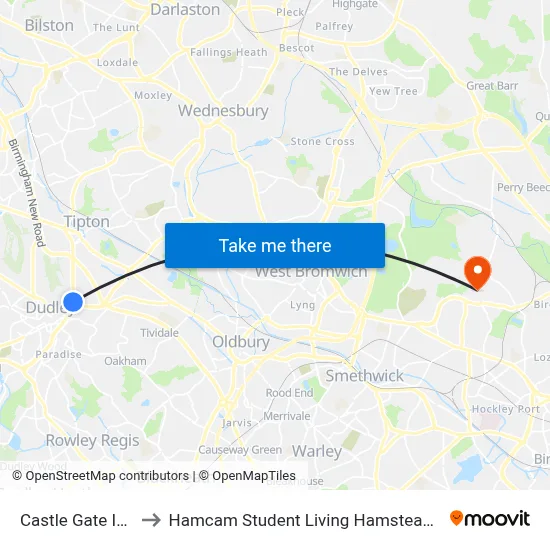Castle Gate Island to Hamcam Student Living Hamstead Campus map