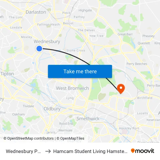 Wednesbury Parkway to Hamcam Student Living Hamstead Campus map