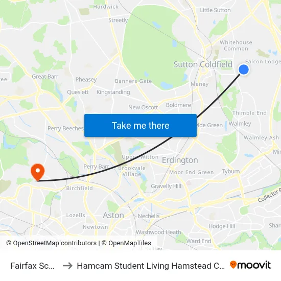 Fairfax School to Hamcam Student Living Hamstead Campus map